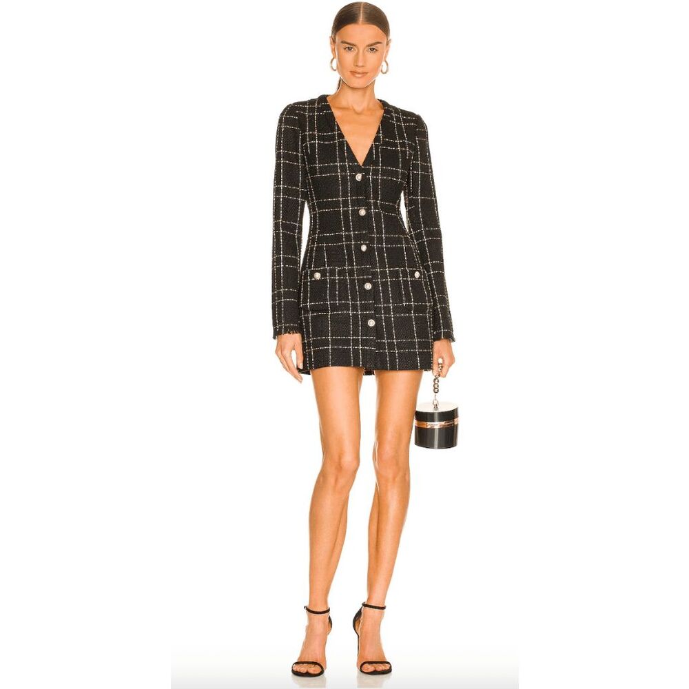 SAU LEE Audrey Dress in Black & Gold US 0 $425